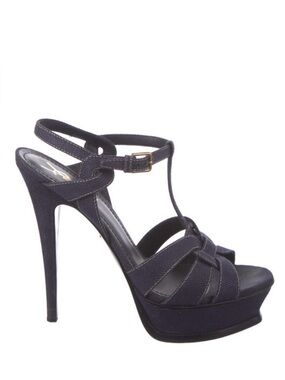 YVES SAINT LAURENT Tribute 120 Blue Denim Platform Sandal Size 8.5